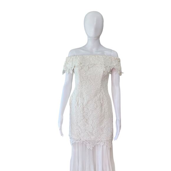 Self-Portrait Womens Off Shoulder Bridal Gown Size 2 Chiffon Lace White Wedding - Picture 3 of 16